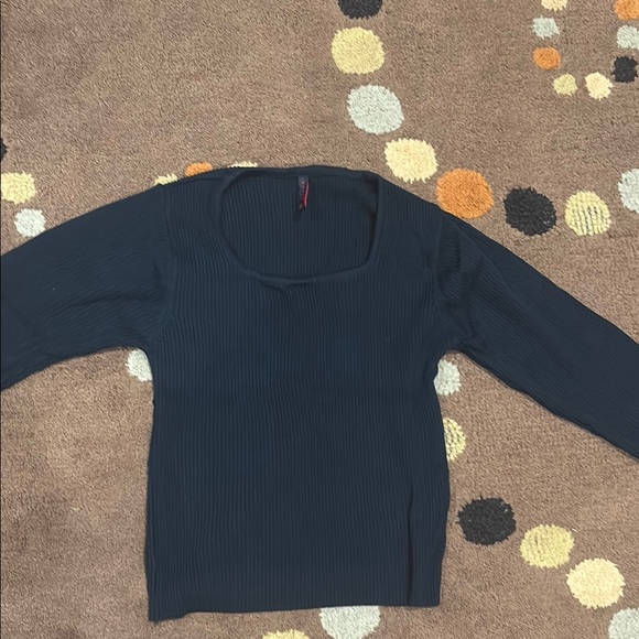Dark Blue Ribbed Long Sleeve Top - Picture 1 of 2